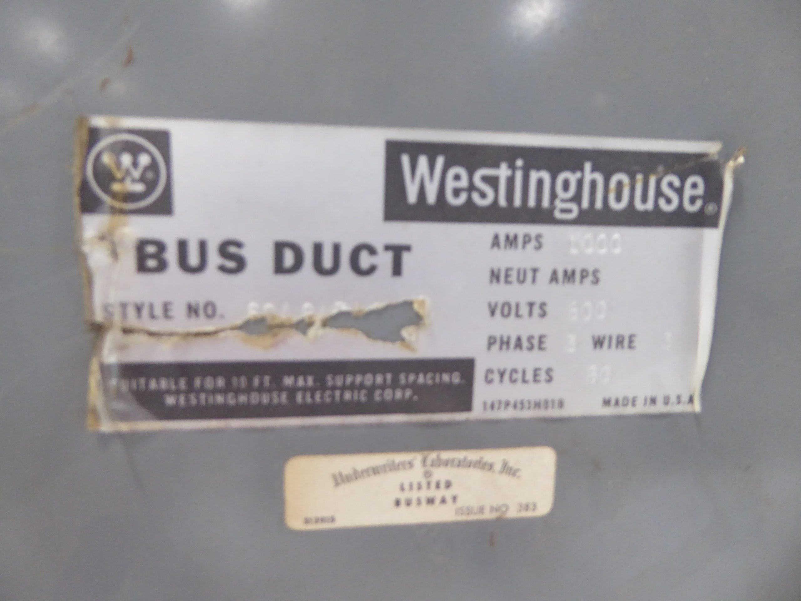 Westinghouse Busway Bus Duct 1000 AMP EE2194 Ronatec